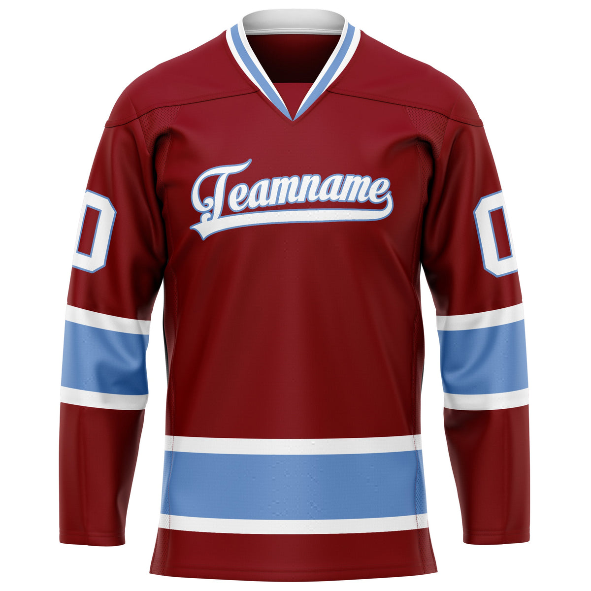 Custom Maroon Light Blue Solid Colour Hockey Jersey