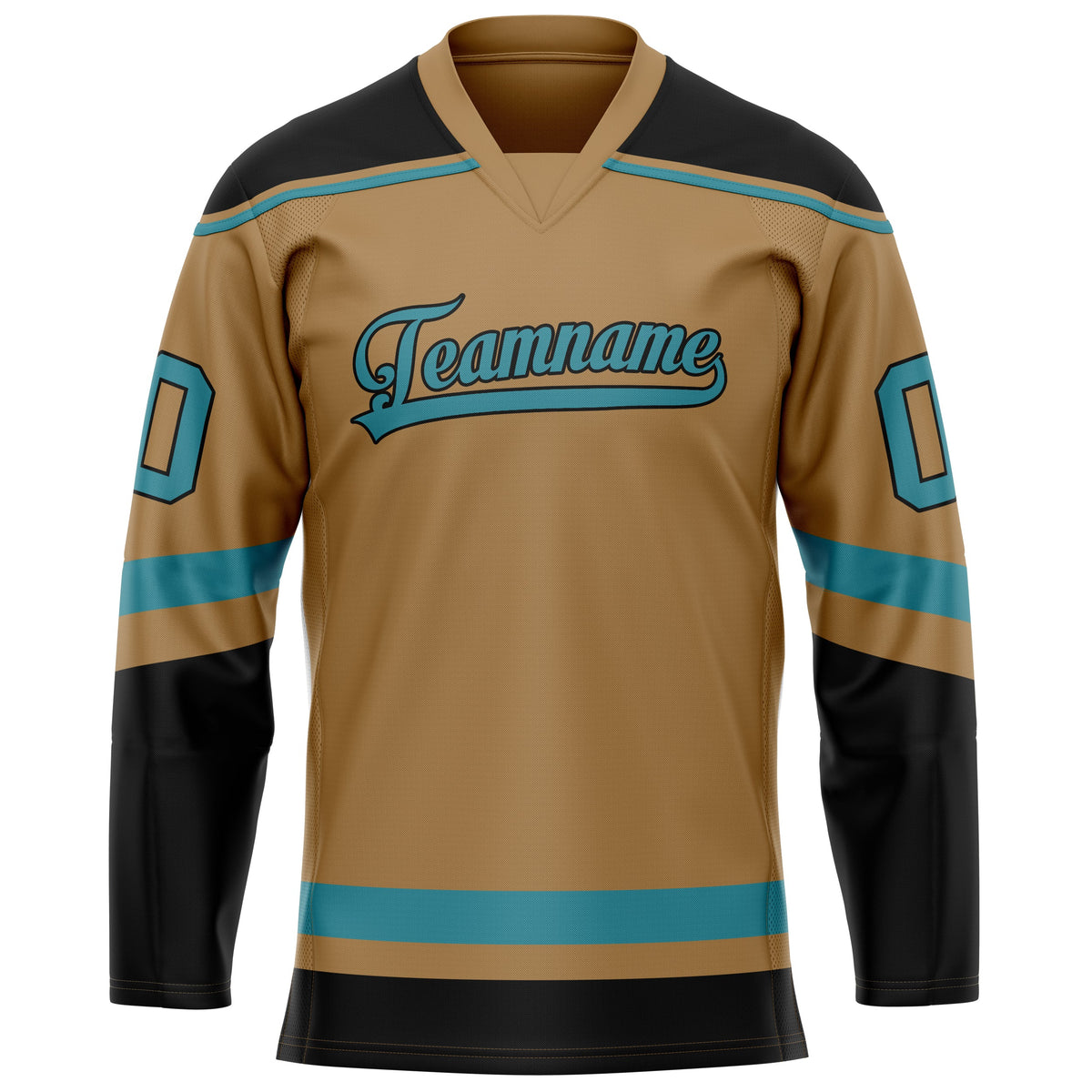 Custom Old Gold Teal Solid Colour Hockey Jersey