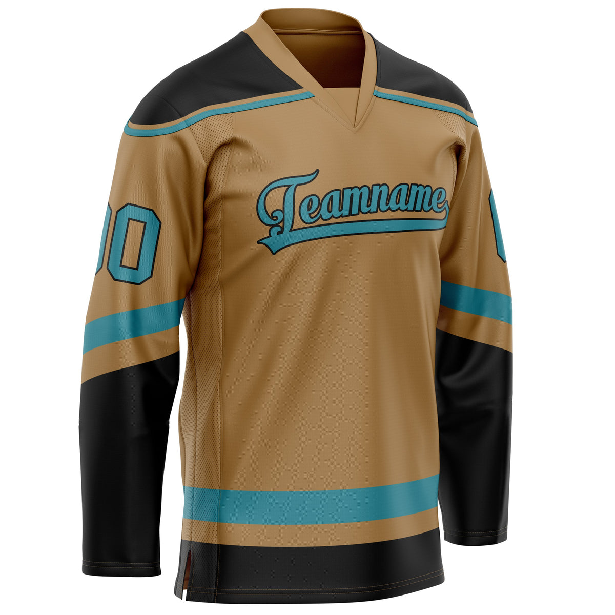 Custom Old Gold Teal Solid Colour Hockey Jersey