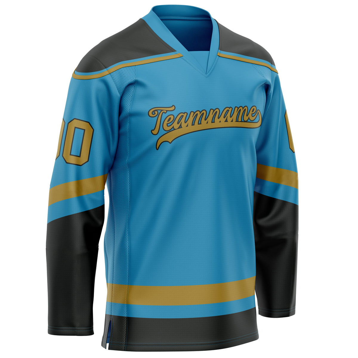 Custom Panther Blue Old Gold Solid Colour Hockey Jersey