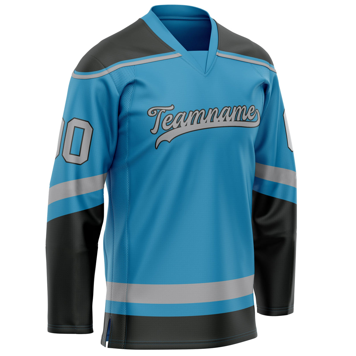 Custom Panther Blue Gray Solid Colour Hockey Jersey