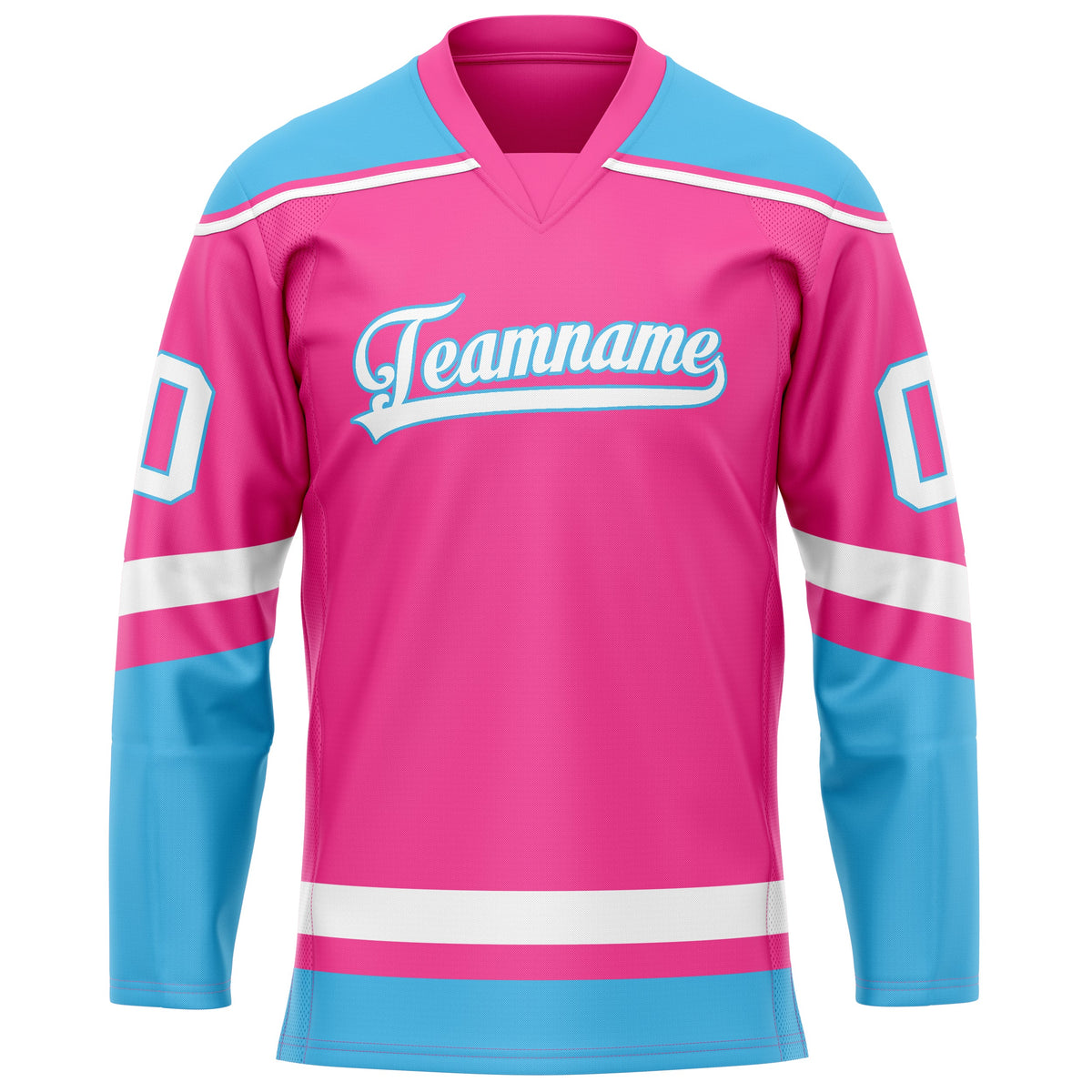 Custom Pink Light Blue Solid Colour Hockey Jersey