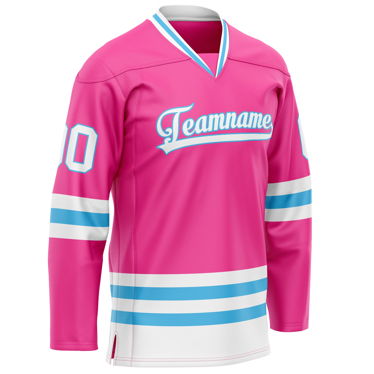 Custom Pink Light Blue Solid Colour Hockey Jersey