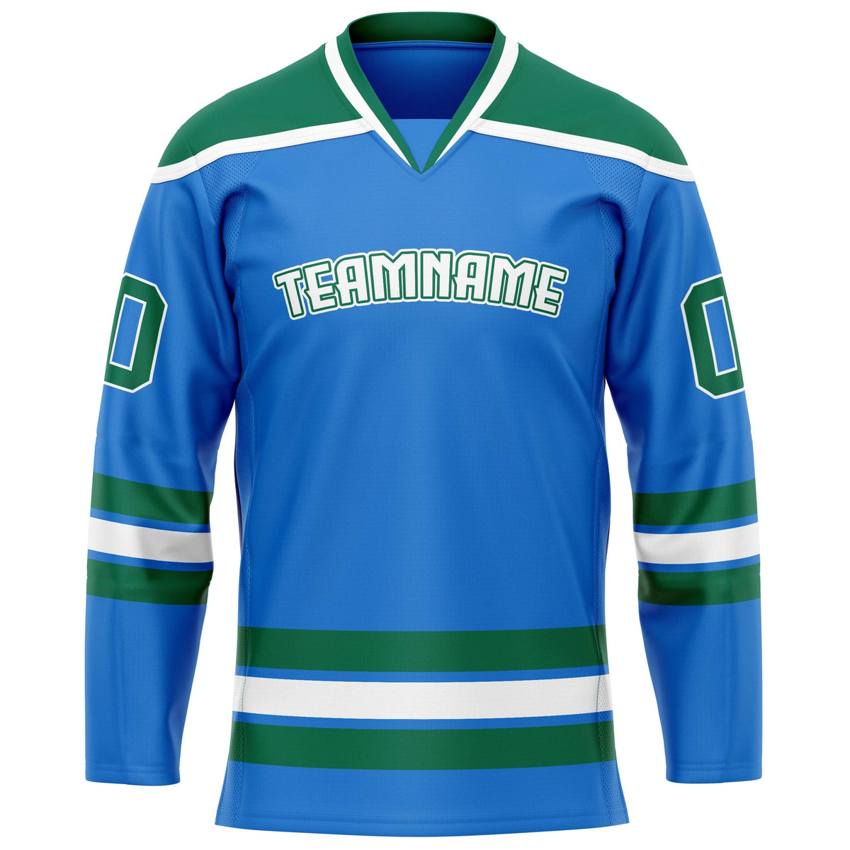 Custom Powder Blue Kelly Green Solid Colour Hockey Jersey