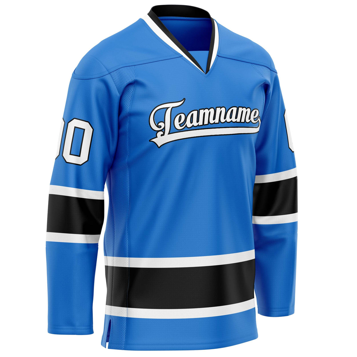 Custom Powder Blue Black Solid Colour Hockey Jersey