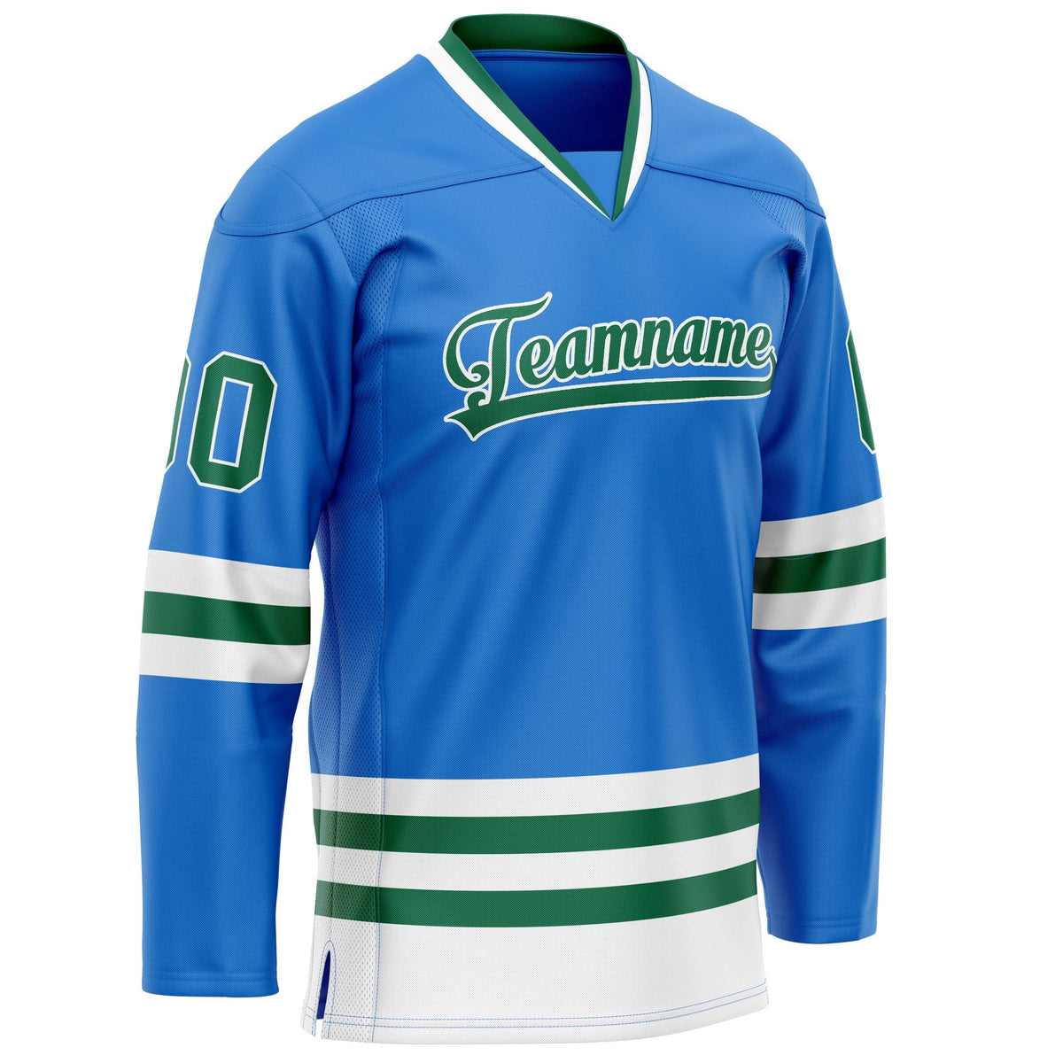 Custom Powder Blue Kelly Green Solid Colour Hockey Jersey