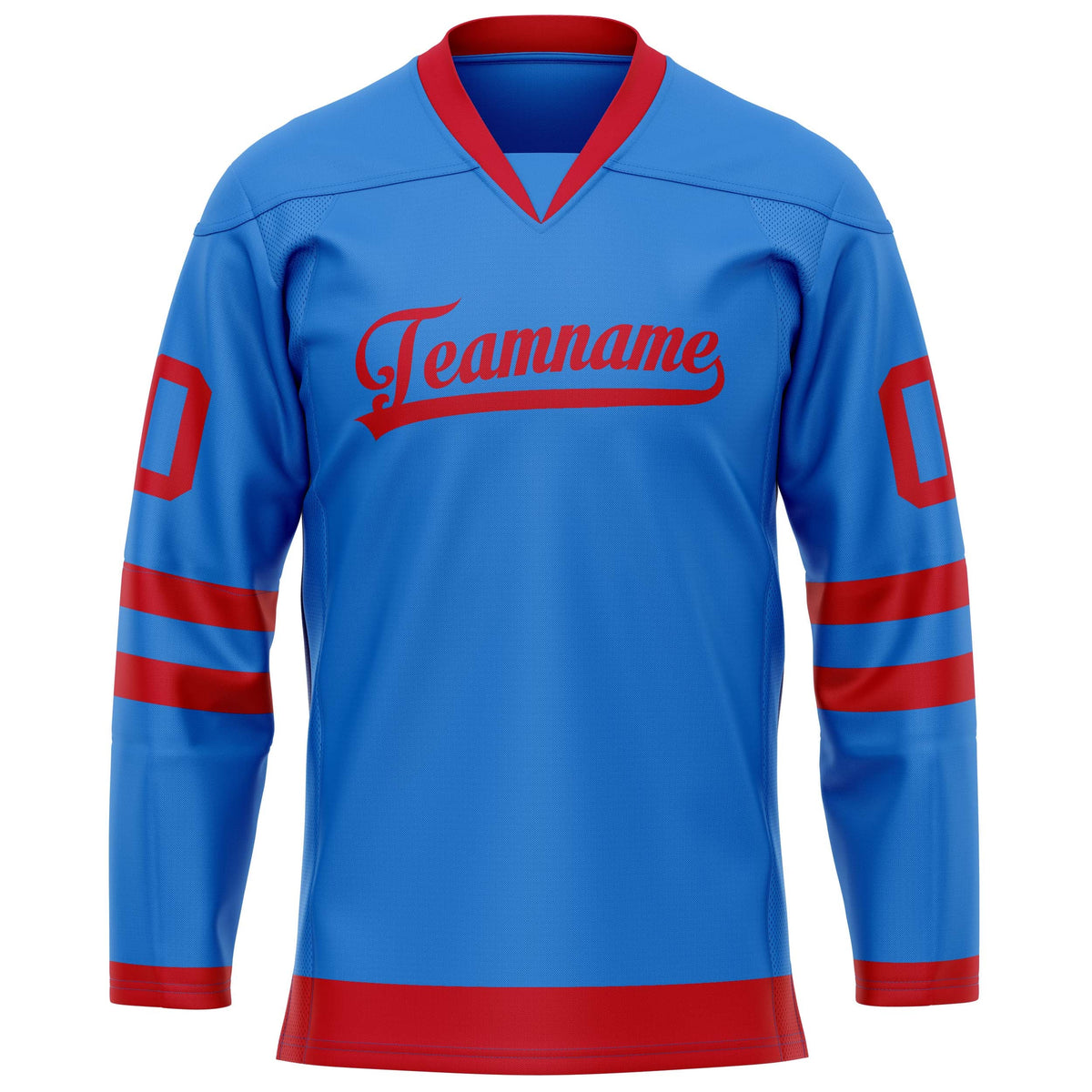 Custom Powder Blue Red Solid Colour Hockey Jersey