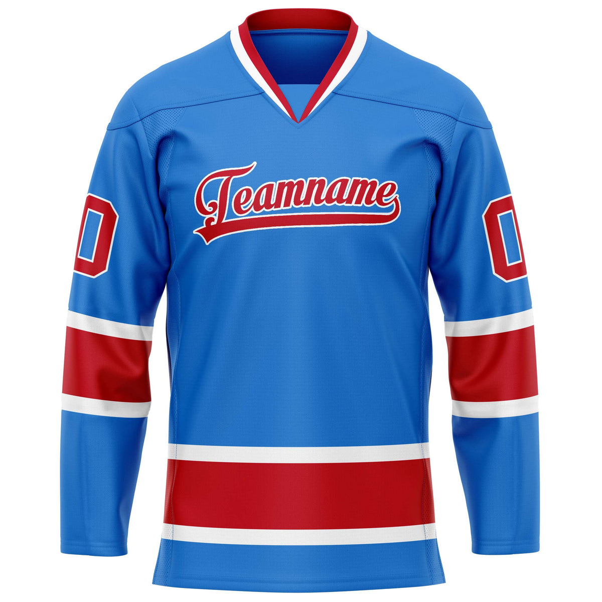 Custom Powder Blue Red Solid Colour Hockey Jersey