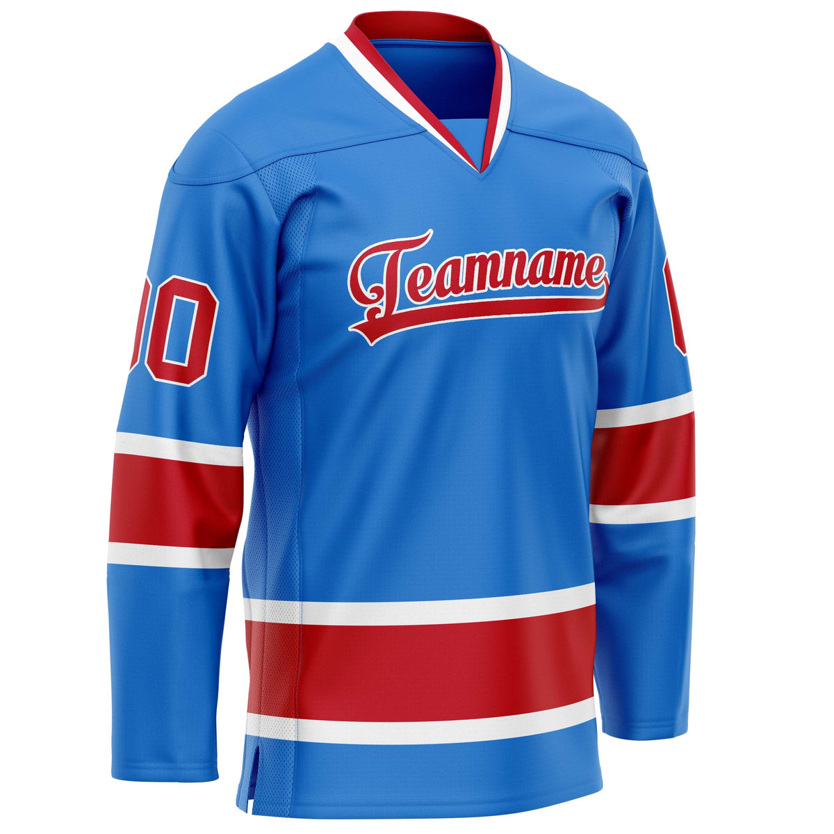 Custom Powder Blue Red Solid Colour Hockey Jersey