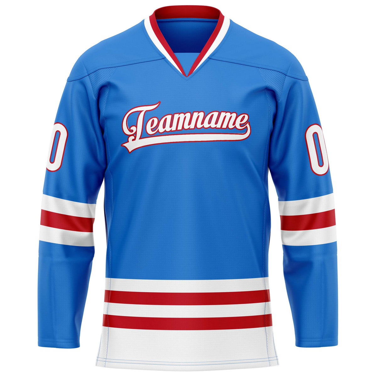 Custom Powder Blue Red Solid Colour Hockey Jersey