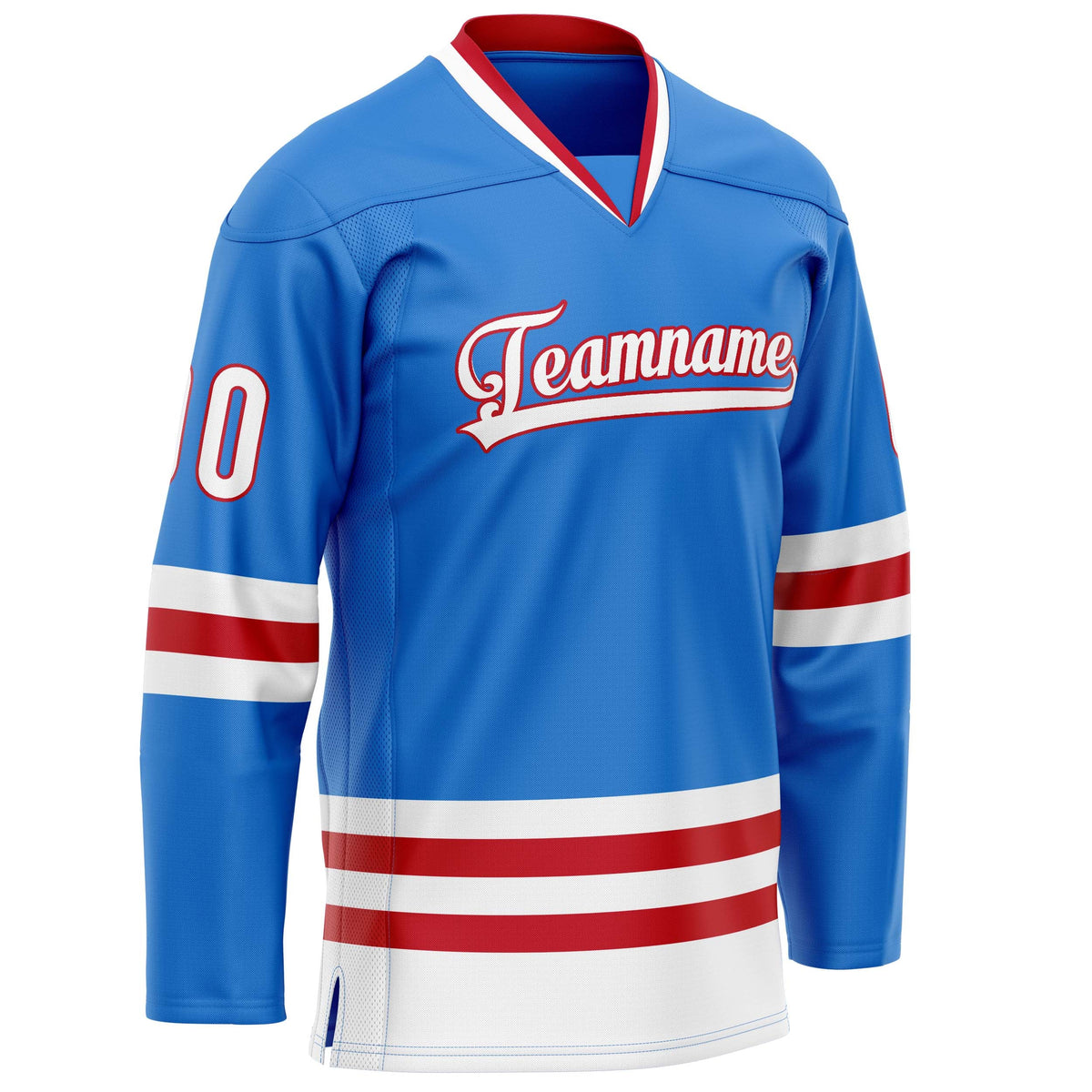 Custom Powder Blue Red Solid Colour Hockey Jersey