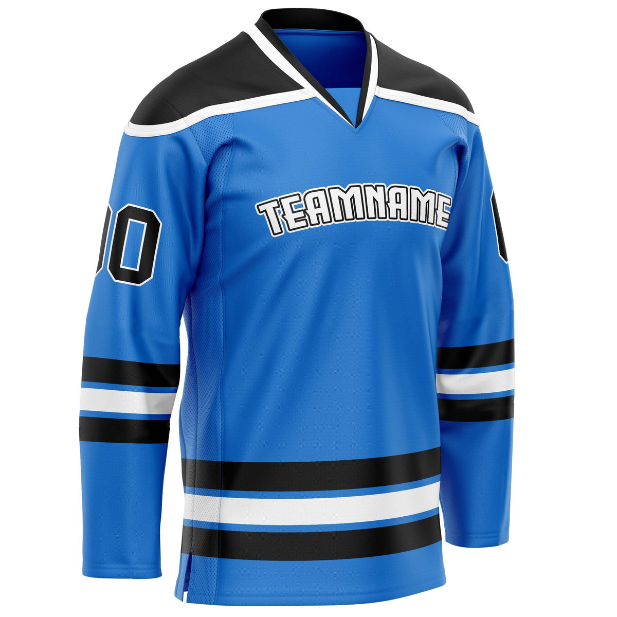 Custom Powder Blue Black Solid Colour Hockey Jersey