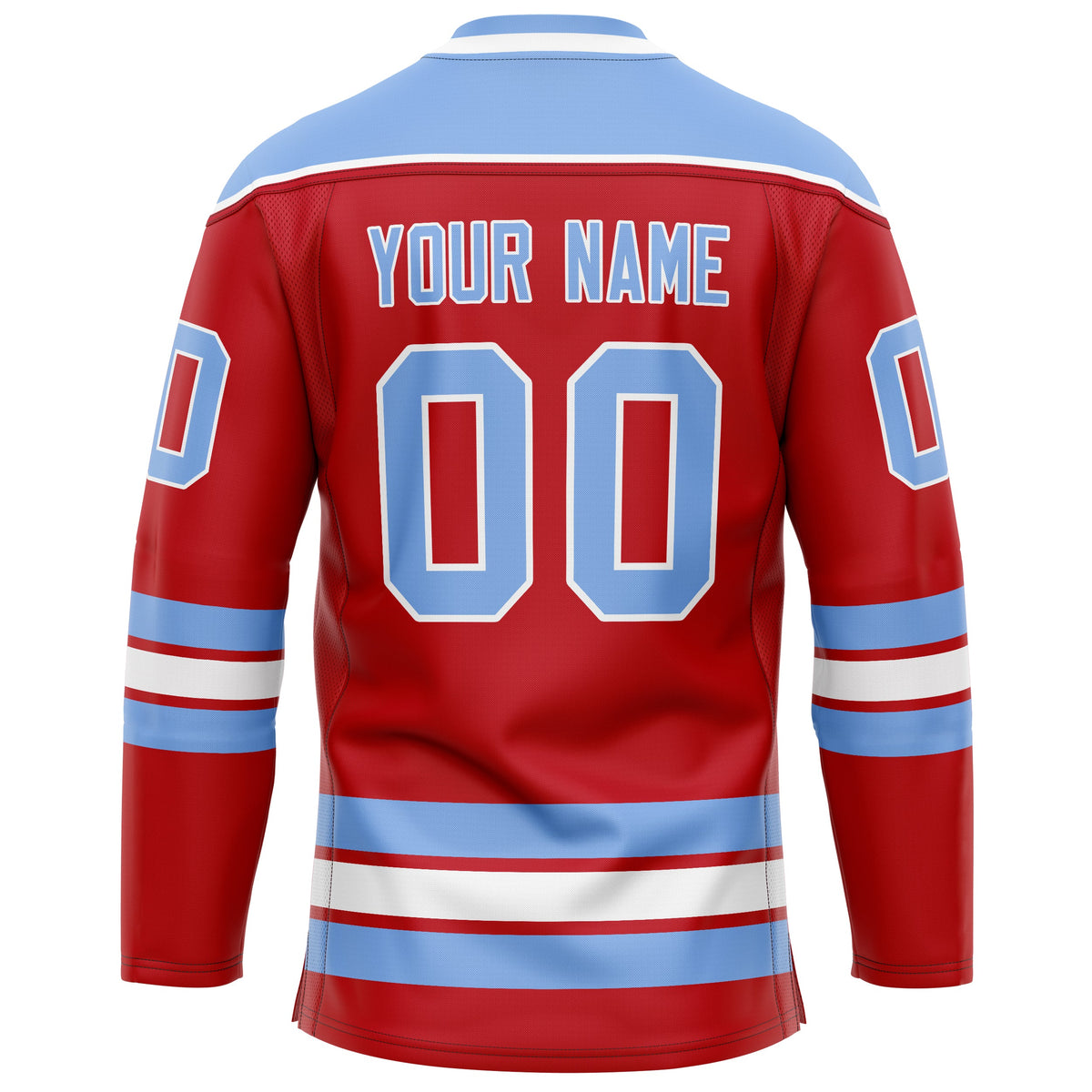 Custom Red Light Blue Solid Colour Hockey Jersey