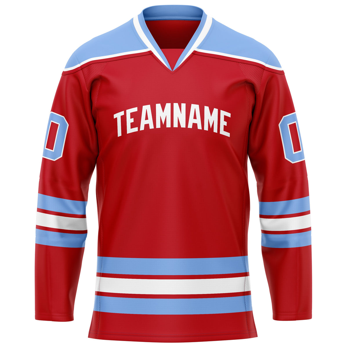 Custom Red Light Blue Solid Colour Hockey Jersey