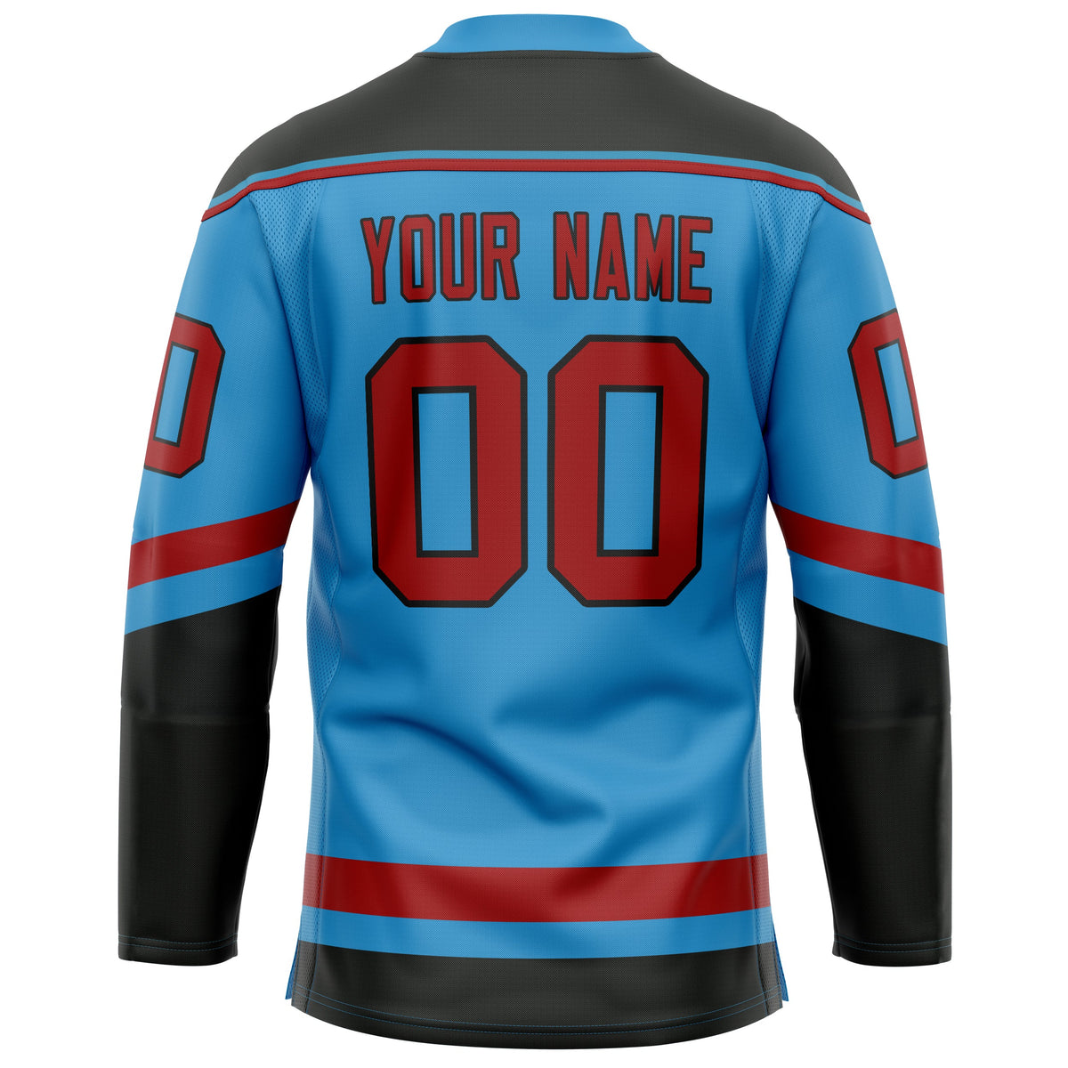 Custom Sky Blue Red Solid Colour Hockey Jersey