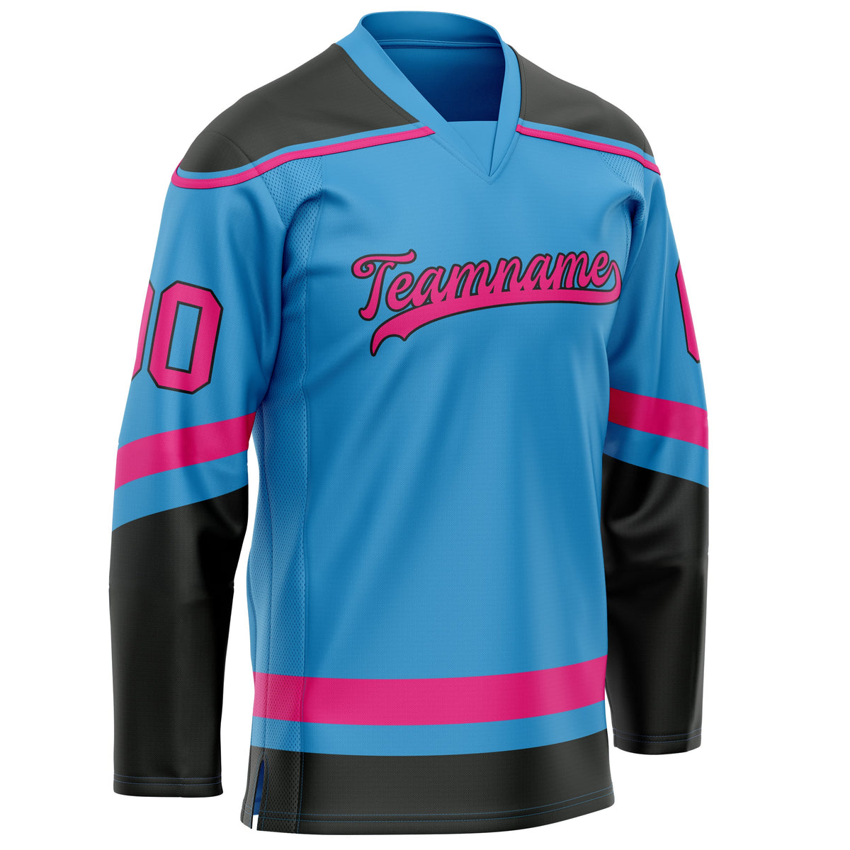 Custom Sky Blue Pink Solid Colour Hockey Jersey