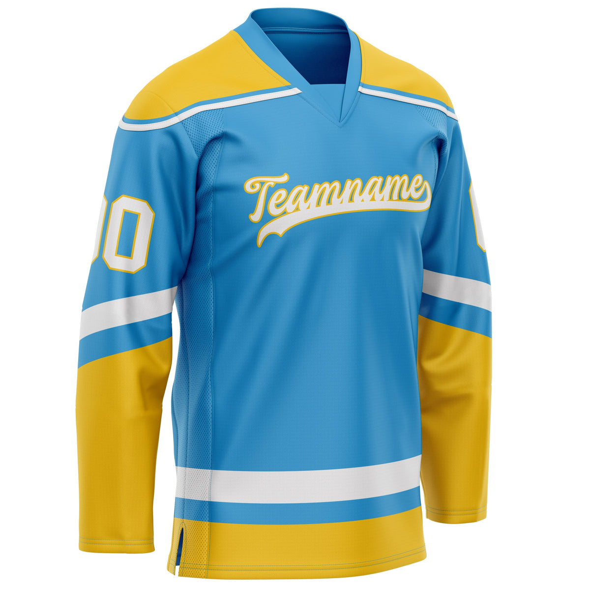 Custom Sky Blue Gold Solid Colour Hockey Jersey