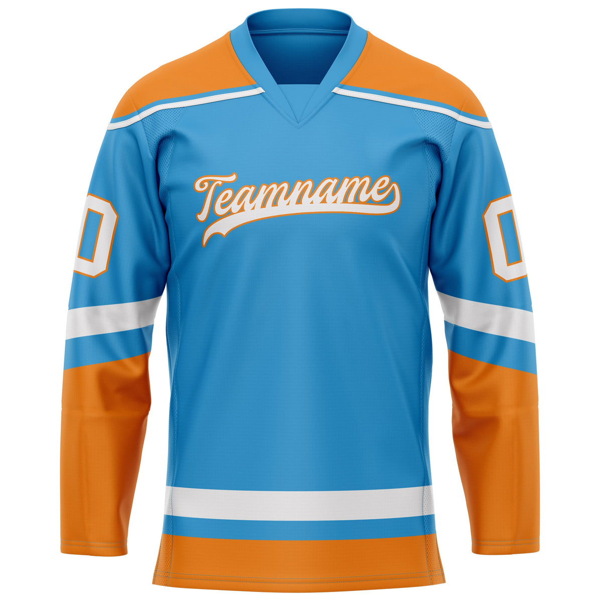 Custom Sky Blue Orange Solid Colour Hockey Jersey