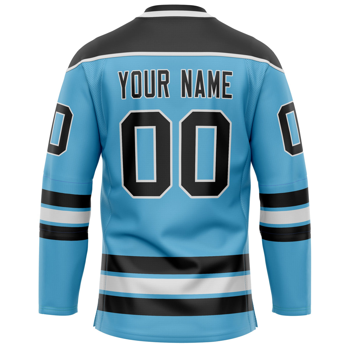 Custom Sky Blue Black Solid Colour Hockey Jersey