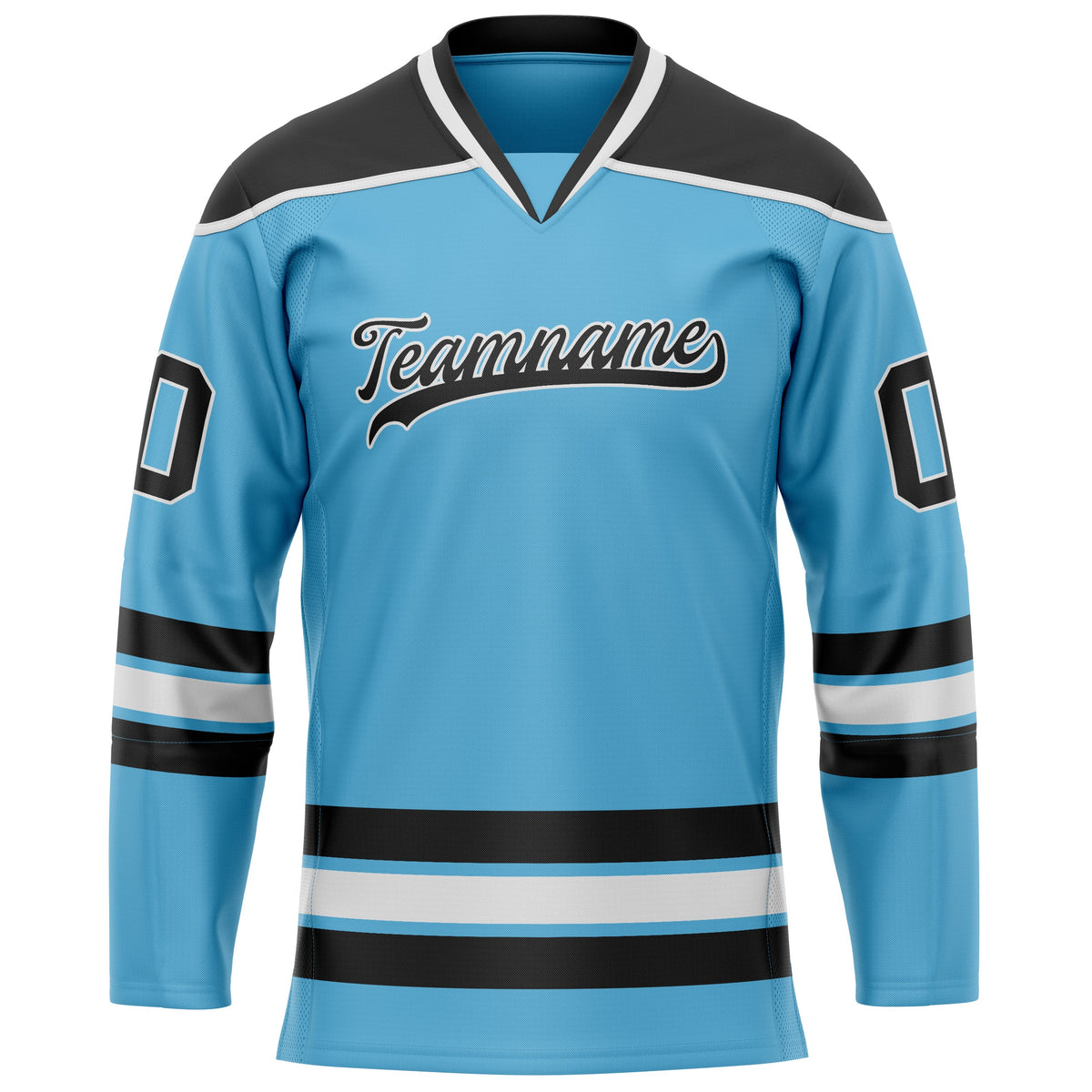 Custom Sky Blue Black Solid Colour Hockey Jersey