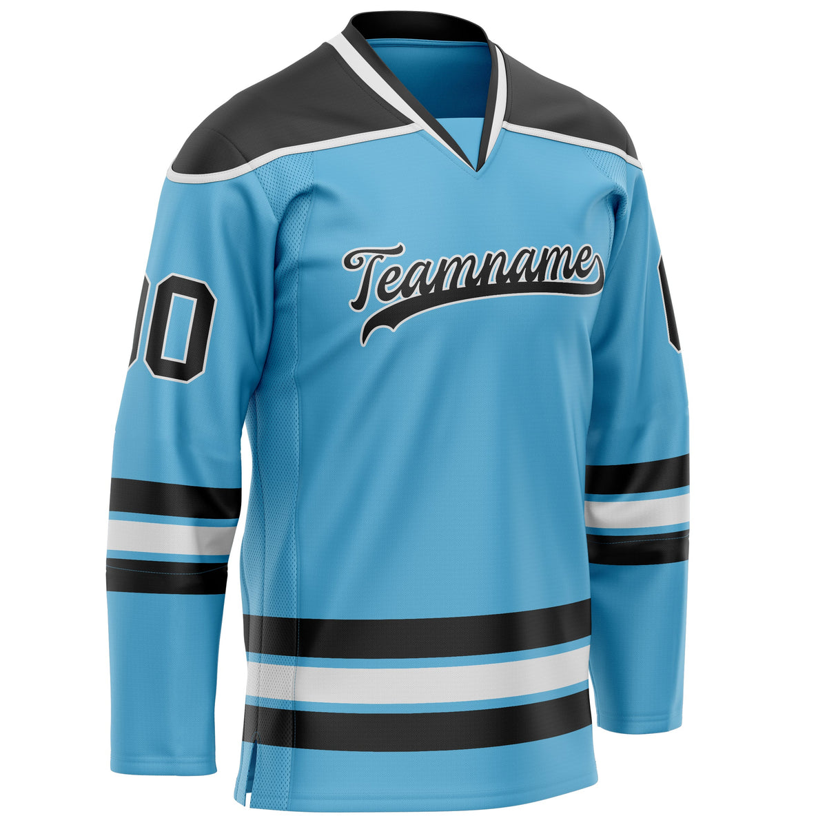 Custom Sky Blue Black Solid Colour Hockey Jersey