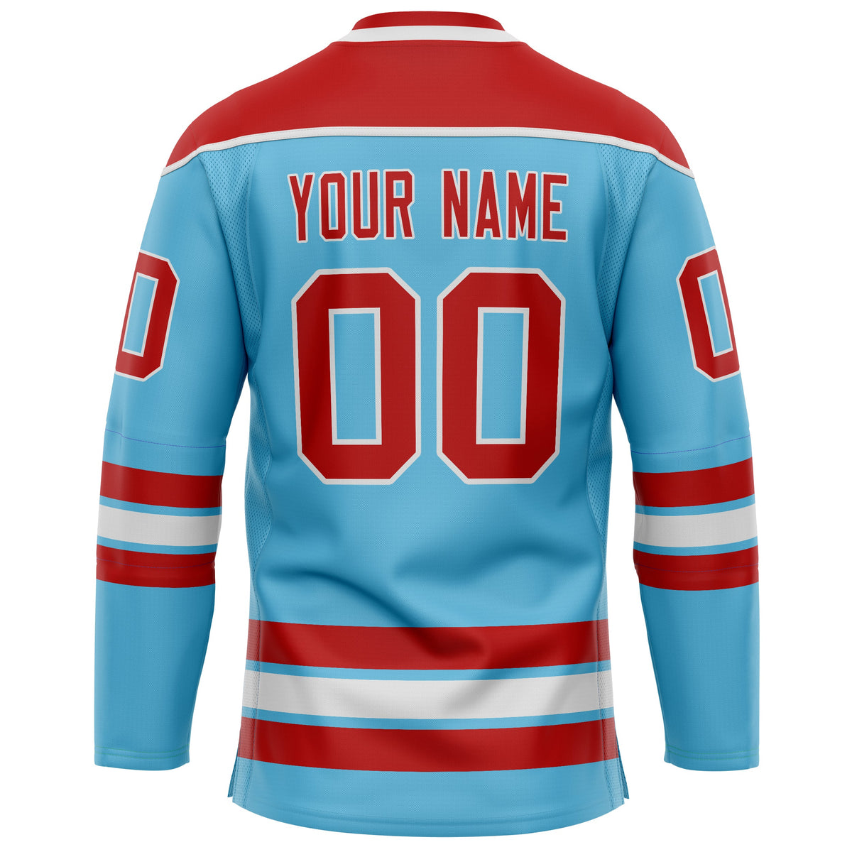 Custom Sky Blue Red Solid Colour Hockey Jersey