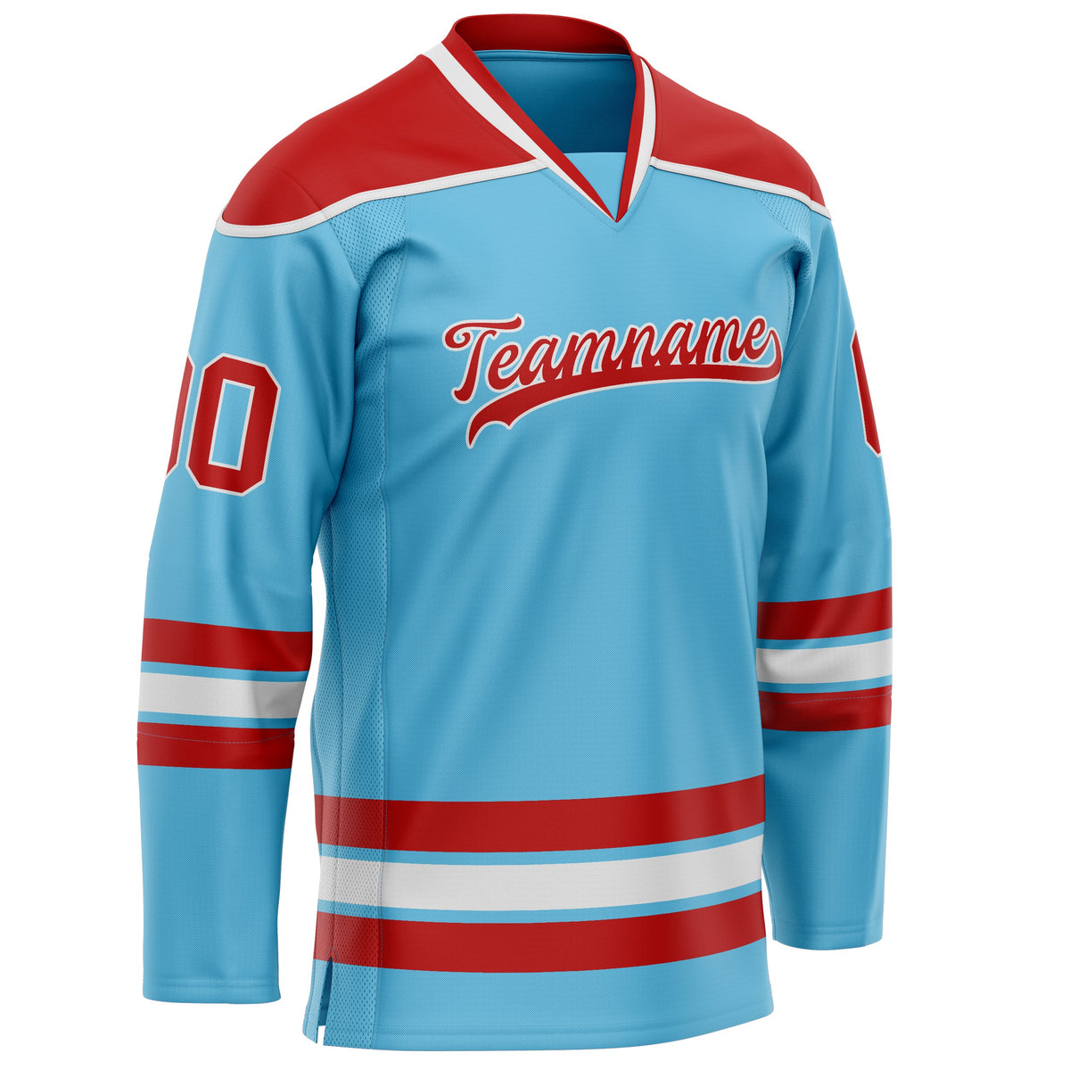 Custom Sky Blue Red Solid Colour Hockey Jersey