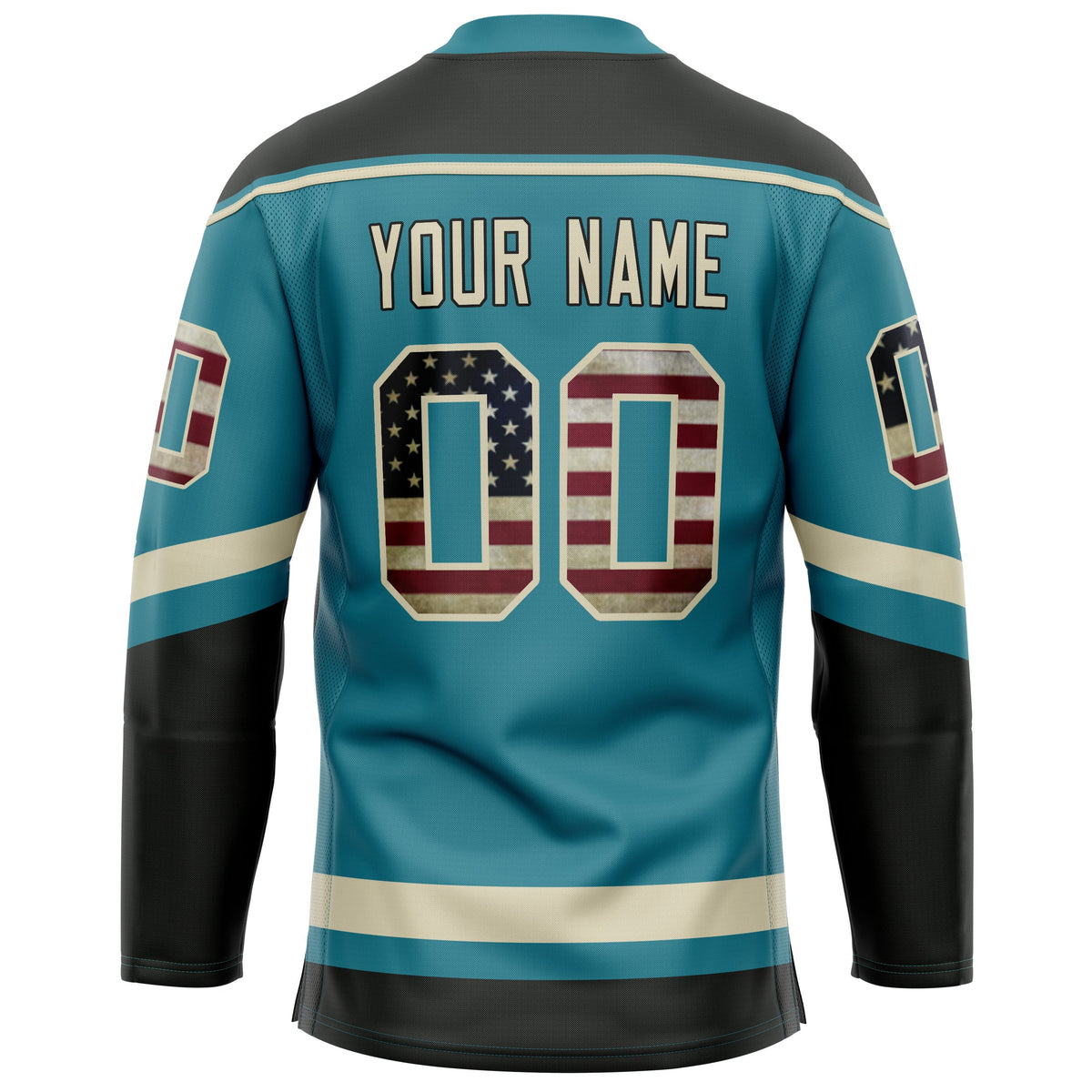 Custom Teal Cream Solid Colour Hockey Jersey