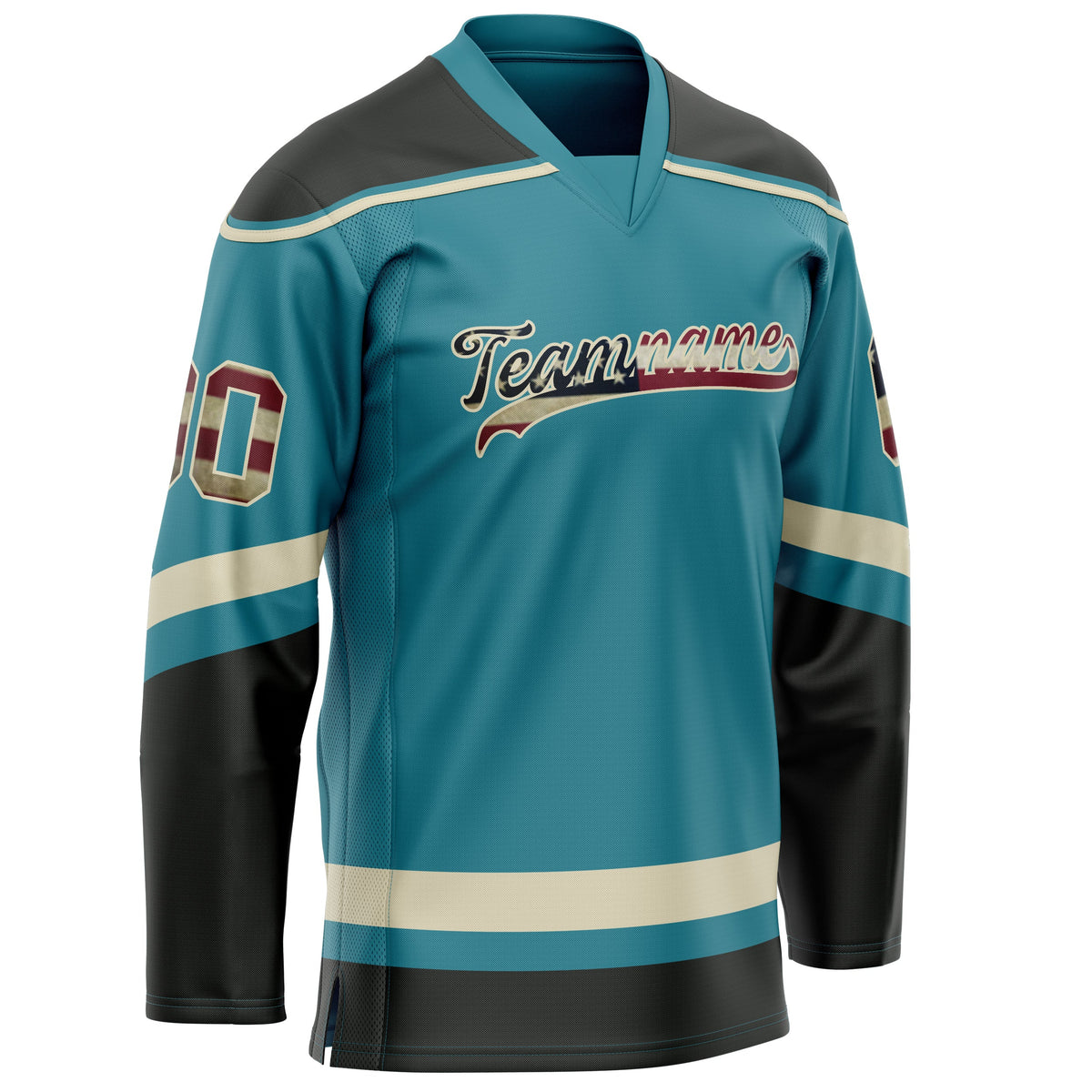 Custom Teal Cream Solid Colour Hockey Jersey