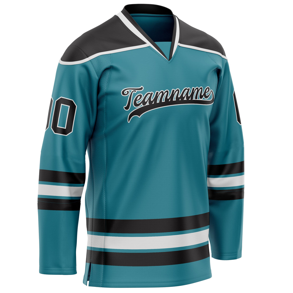 Custom Teal Black Solid Colour Hockey Jersey