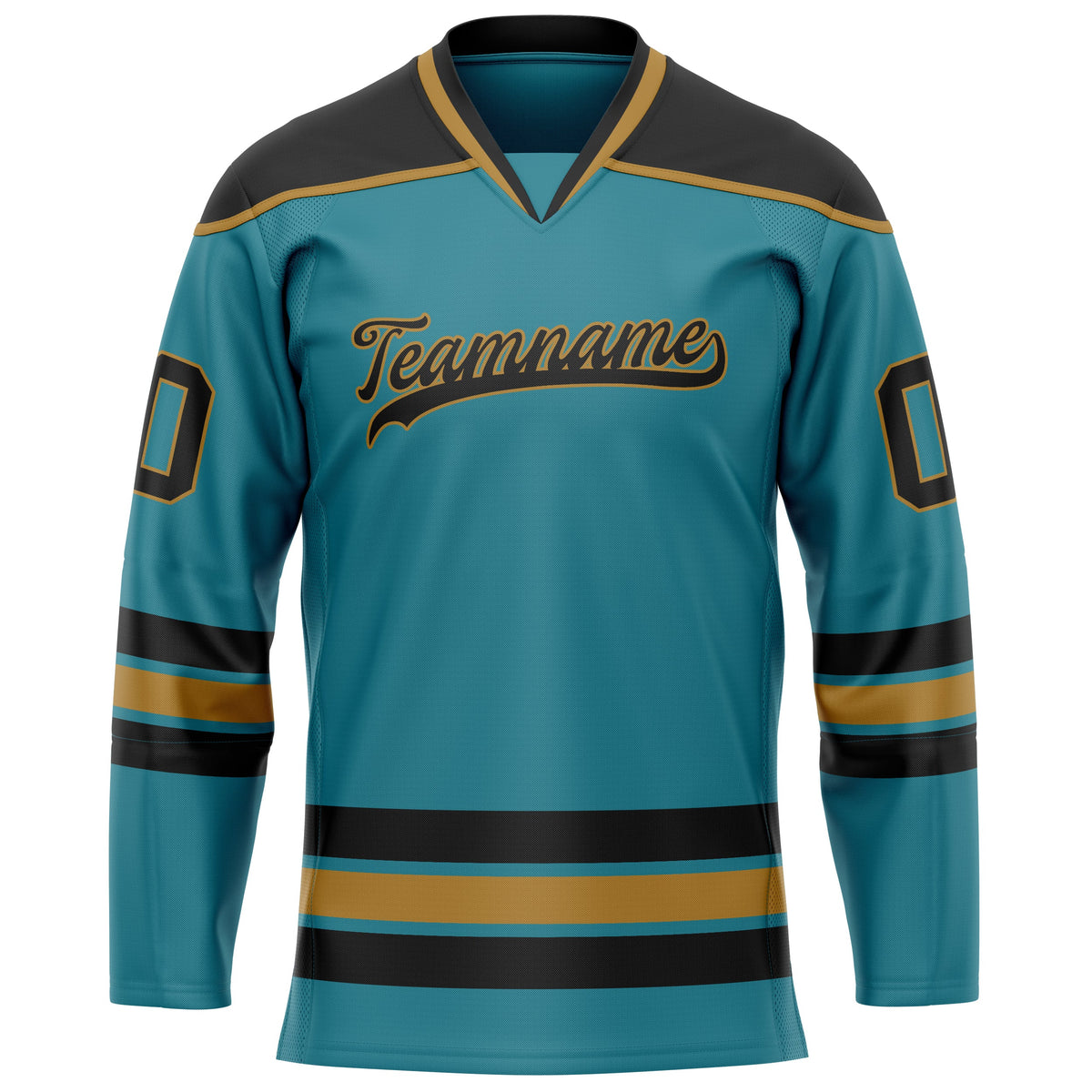 Custom Teal Old Gold Solid Colour Hockey Jersey