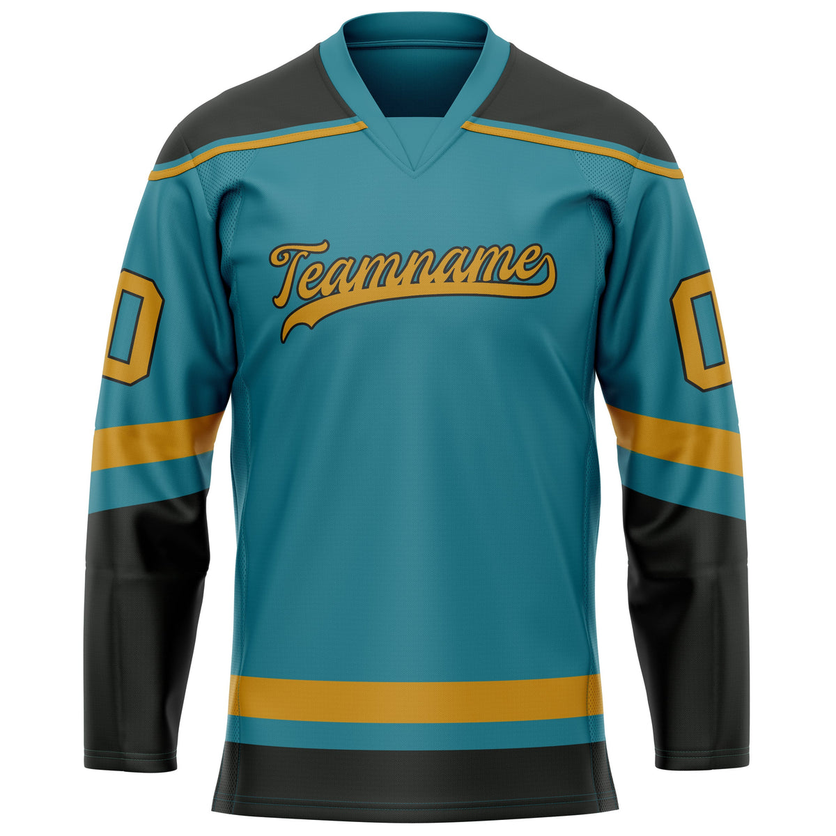 Custom Teal Old Gold Solid Colour Hockey Jersey