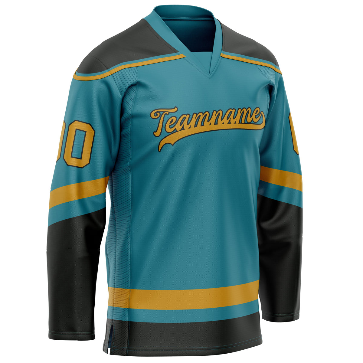 Custom Teal Old Gold Solid Colour Hockey Jersey