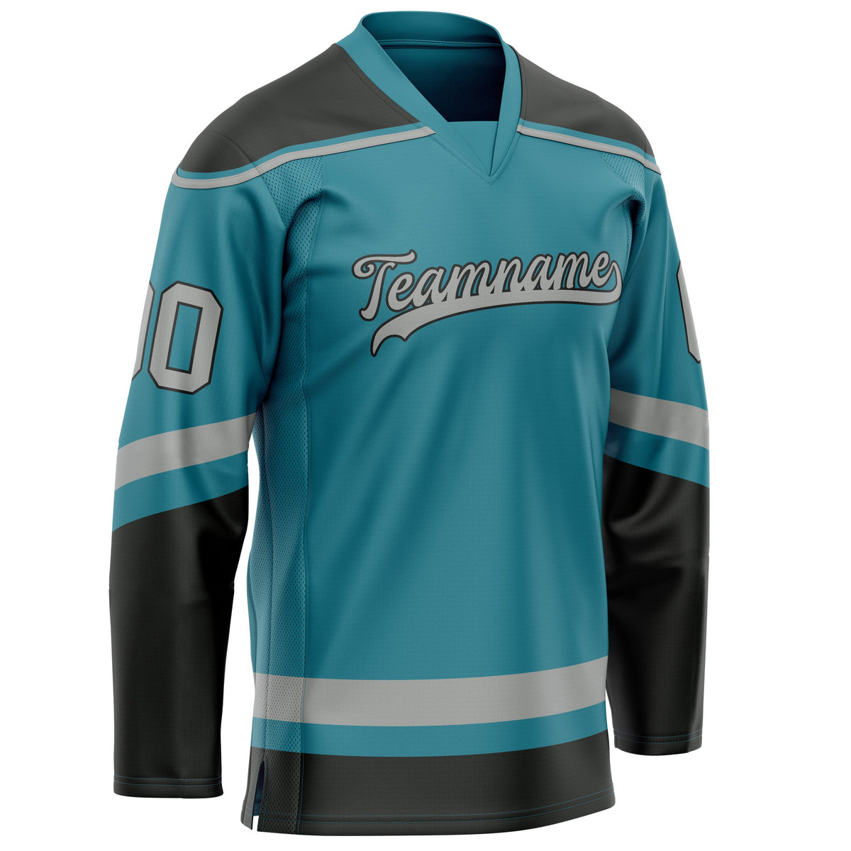 Custom Teal Gray Solid Colour Hockey Jersey