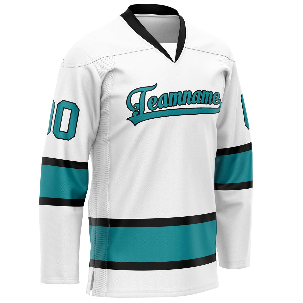 Custom White Teal Solid Colour Hockey Jersey