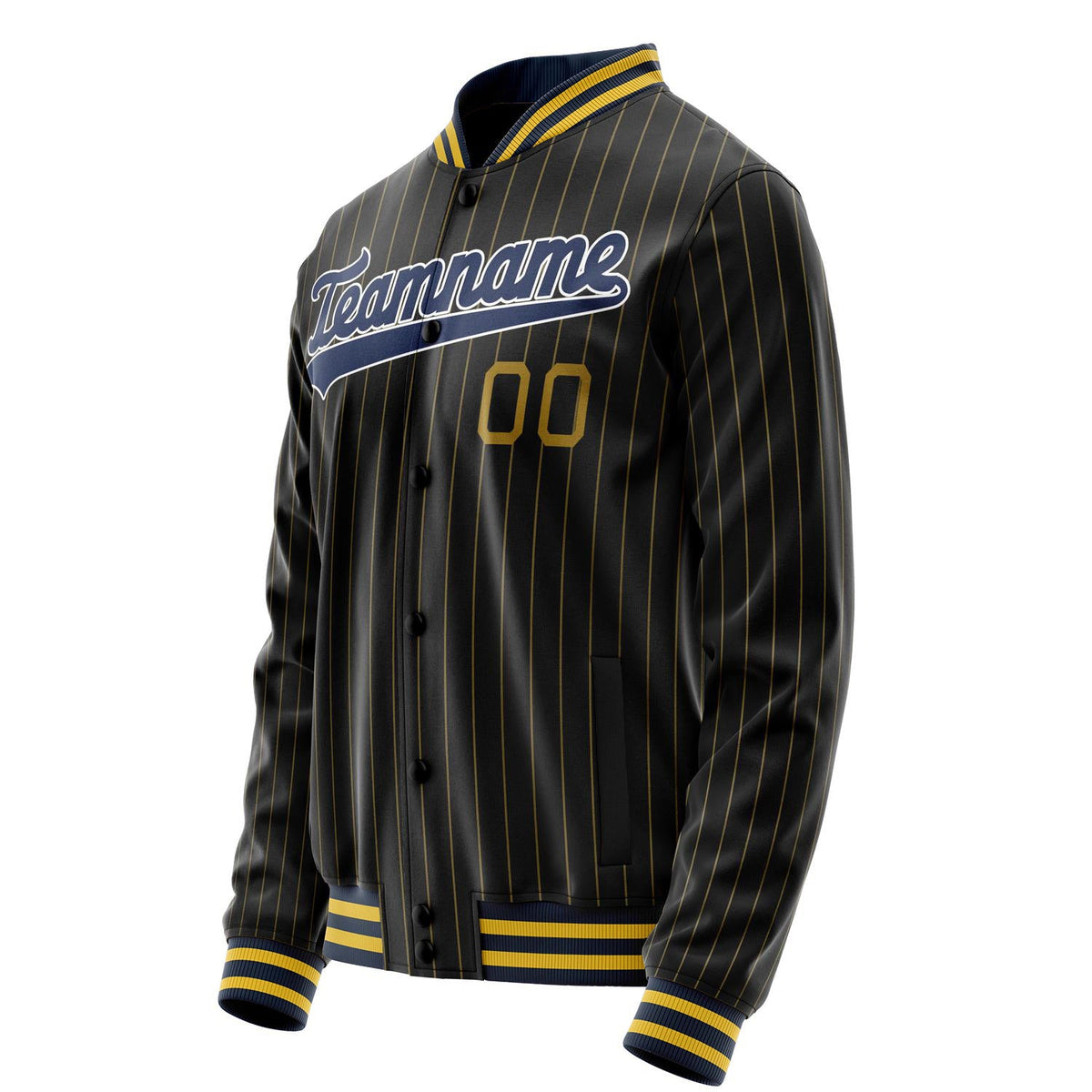 Custom Black Royal Old Gold Pinstripe Varsity Letterman Jacket JA02240617HF033