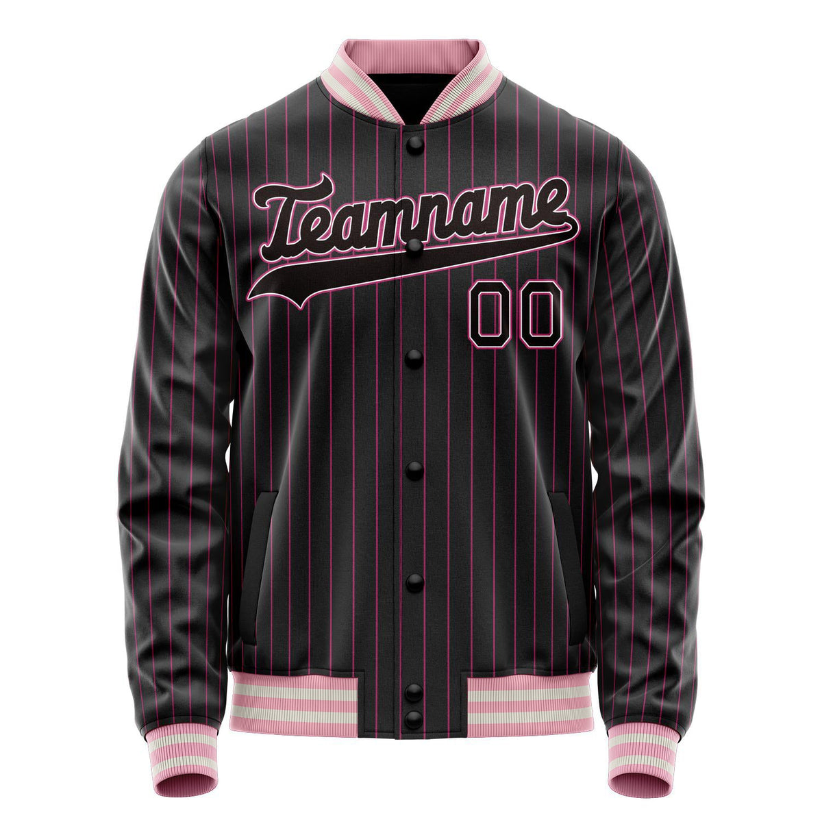 Custom Black Pink Pink Pinstripe Varsity Letterman Jacket JA02240617HF036