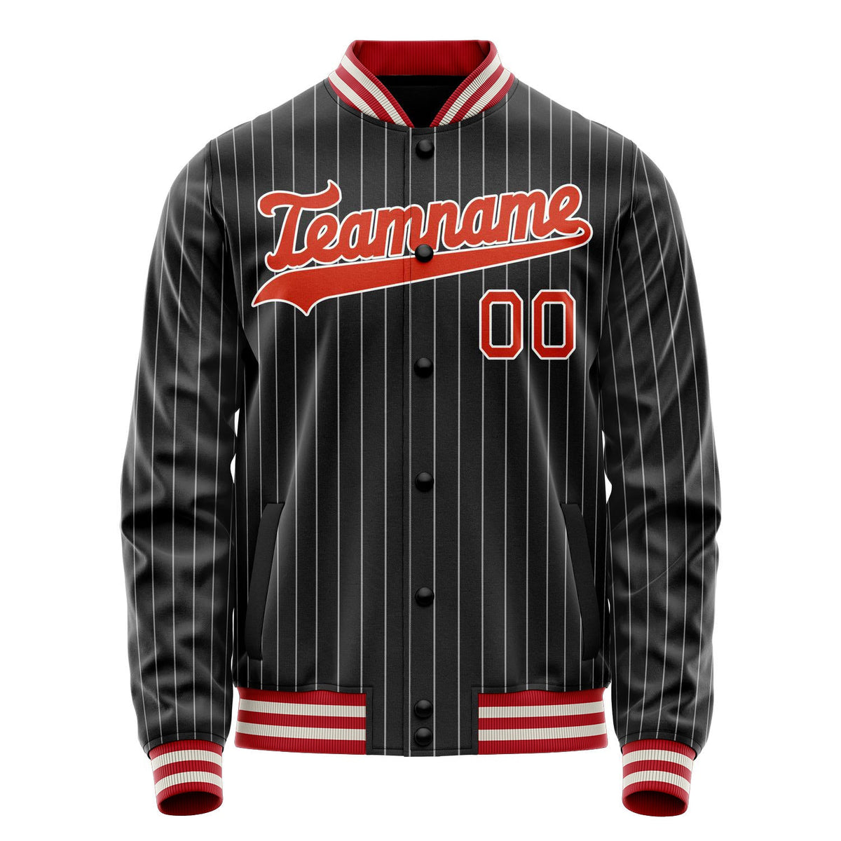 Custom Black Orange Gray Pinstripe Varsity Letterman Jacket JA02240617HF037