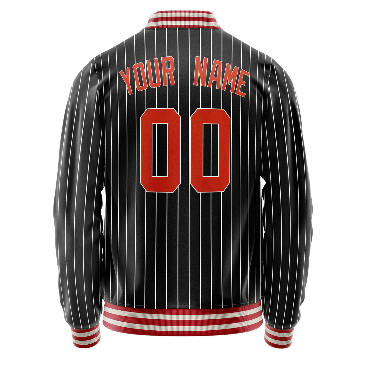 Custom Black Orange White Pinstripe Varsity Letterman Jacket JA02240617HF038