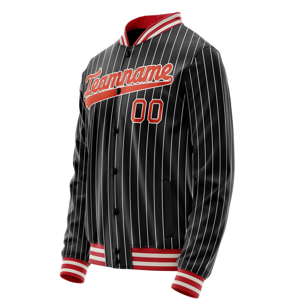 Custom Black Orange White Pinstripe Varsity Letterman Jacket JA02240617HF038