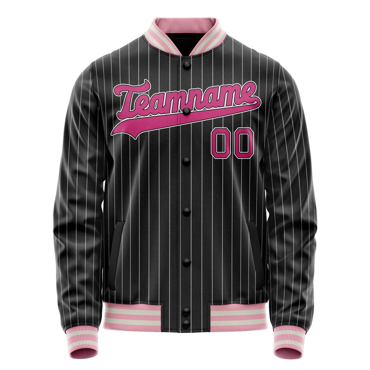 Custom Black Pink Gray Pinstripe Varsity Letterman Jacket JA02240617HF039