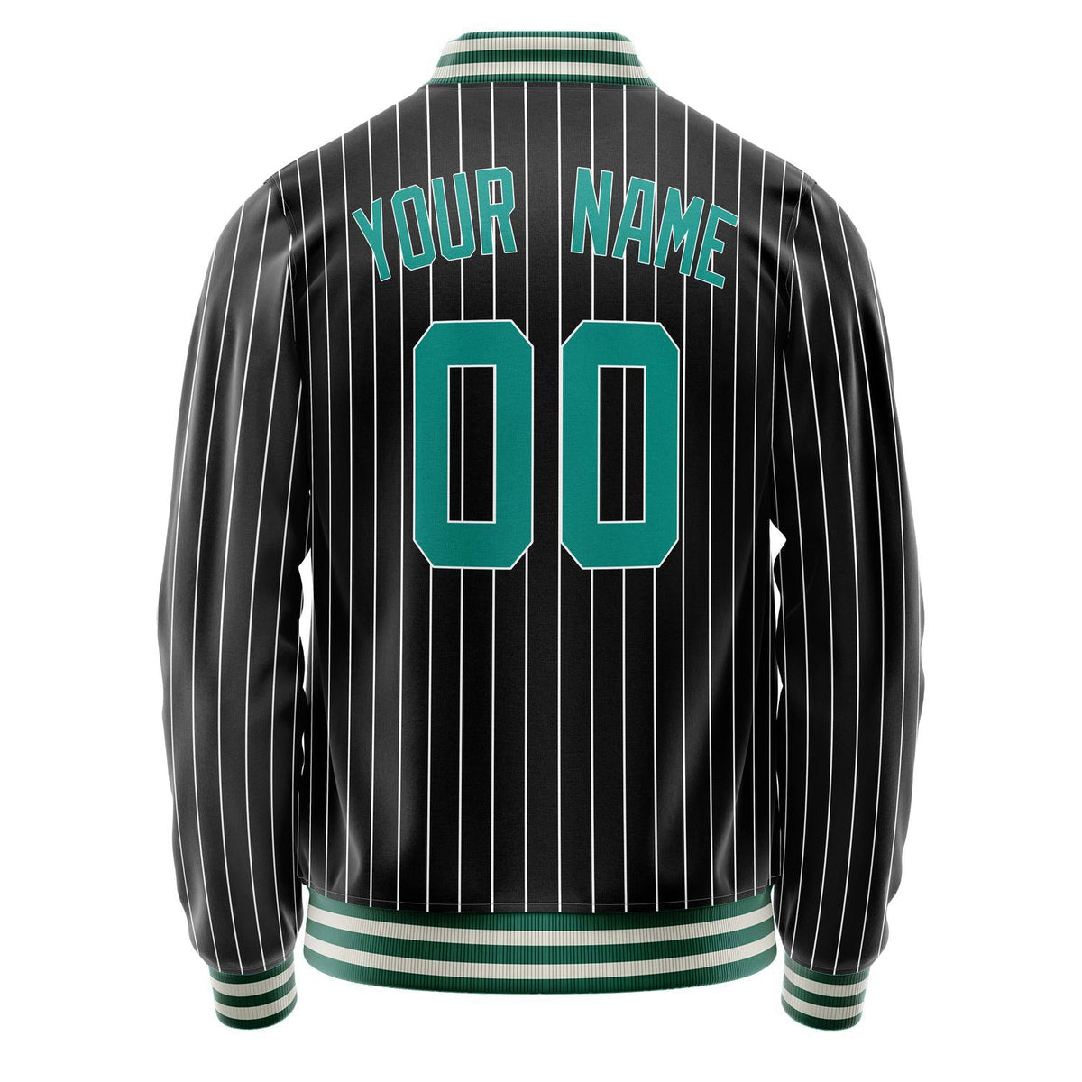 Custom Black Teal White Pinstripe Varsity Letterman Jacket JA02240617HF041