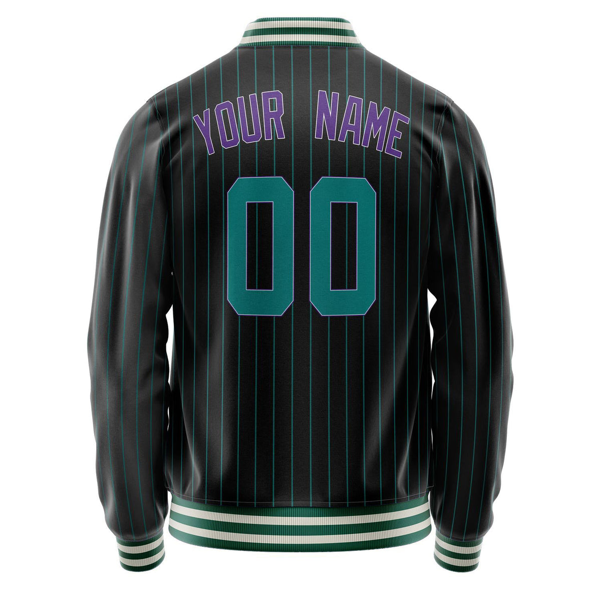 Custom Black Purple Teal Pinstripe Varsity Letterman Jacket JA02240617HF042