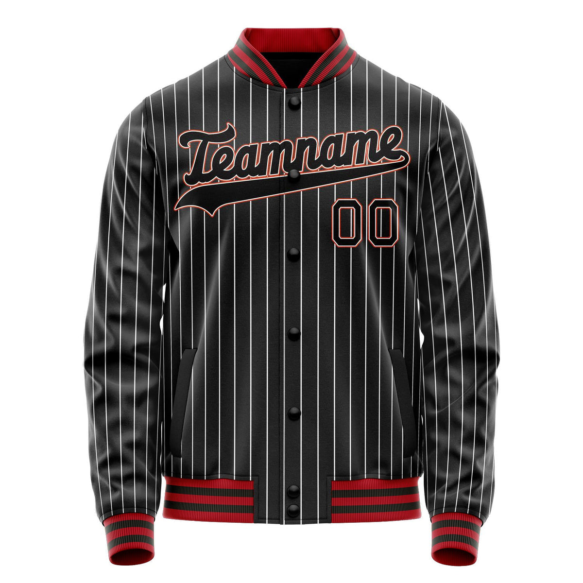 Custom Black Orange White Pinstripe Varsity Letterman Jacket JA02240617HF044