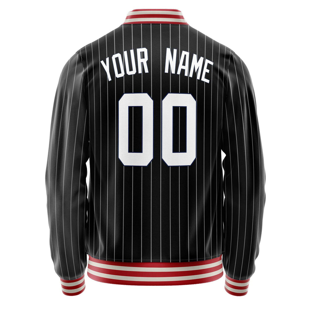 Custom Black White Gray Pinstripe Varsity Letterman Jacket JA02240617HF047