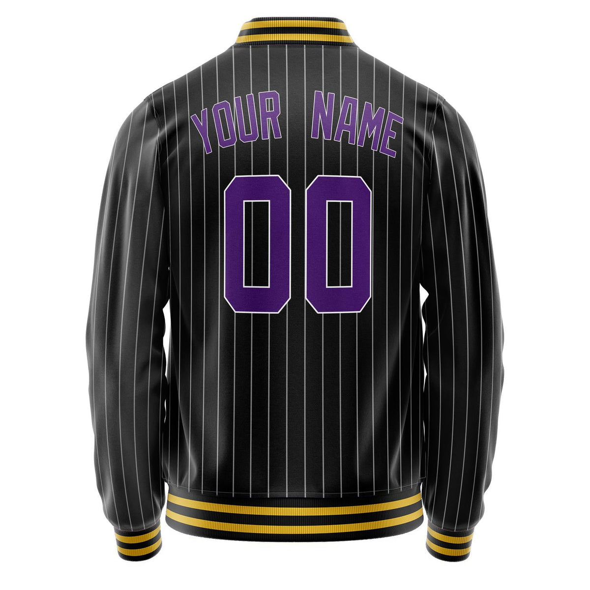 Custom Black Purple Gray Pinstripe Varsity Letterman Jacket JA02240617HF049