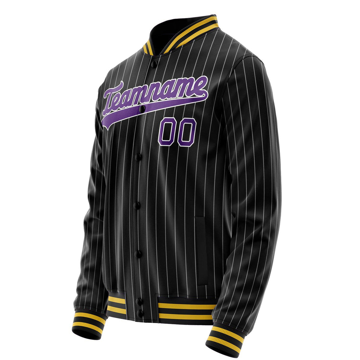 Custom Black Purple Gray Pinstripe Varsity Letterman Jacket JA02240617HF049