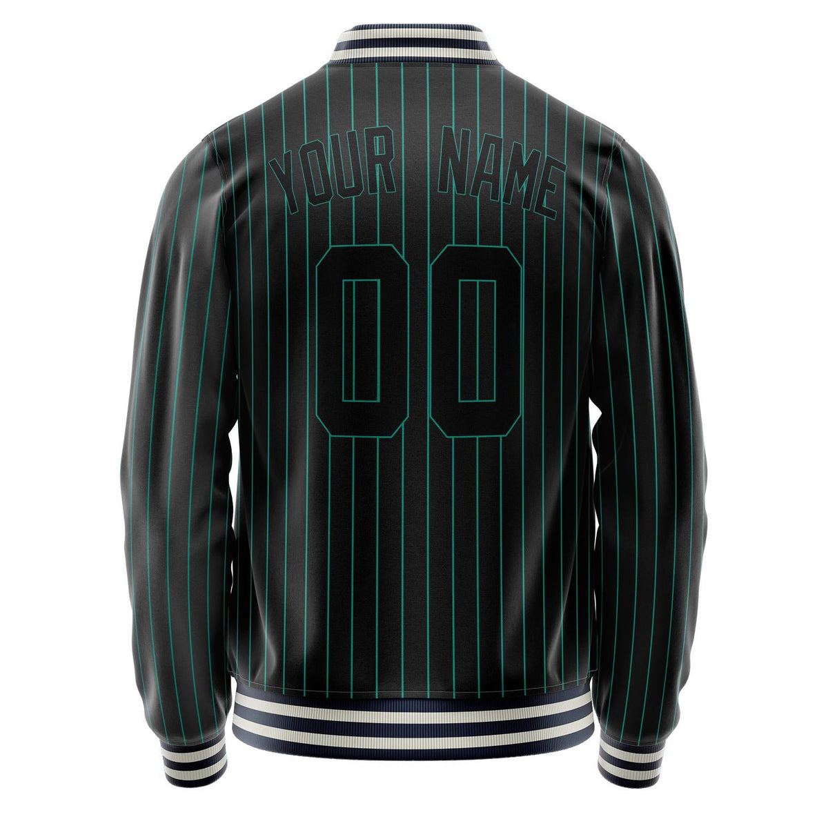 Custom Black Teal Teal Pinstripe Varsity Letterman Jacket JA02240617HF051