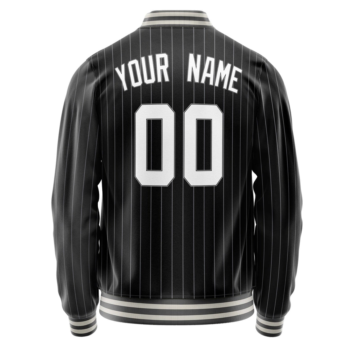 Custom Black White Gray Pinstripe Varsity Letterman Jacket JA02240617HF053