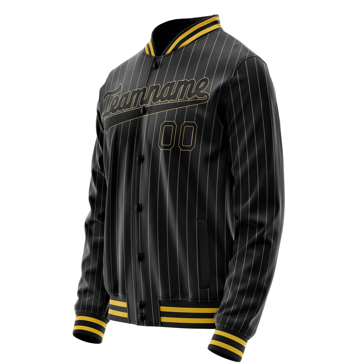 Custom Black Gold Gray Pinstripe Varsity Letterman Jacket JA02240617HF054